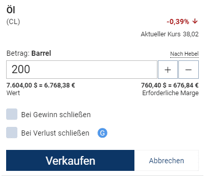 Leerverkäufe bei Plus500