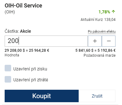 Obrazovka s příkazy Plus500