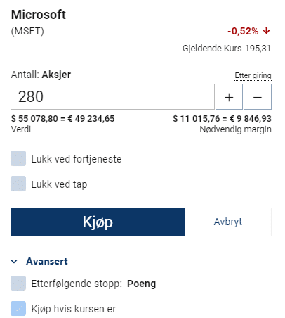 Ordre skjermen man finner på webtraderen