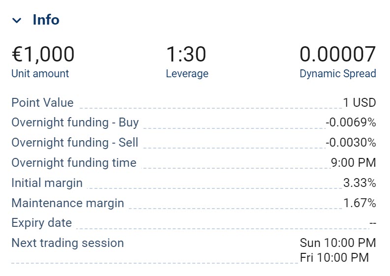 Plus500 currency pair information