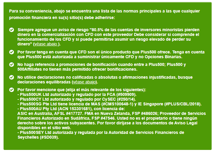 consejos de marketing para afiliados de Plus500