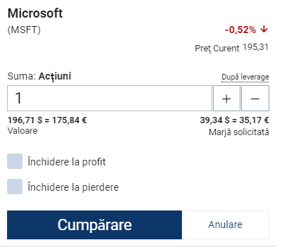 ecran de comandă acţiuni