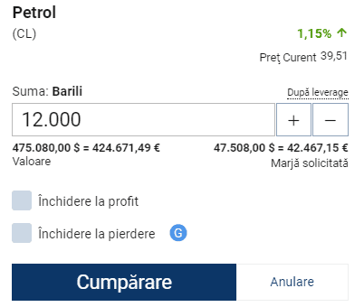 ecran de comenzi Plus500