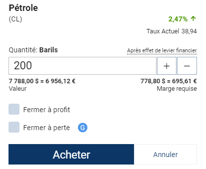 écran de commande Plus500