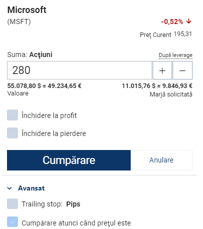 ecranul de comenzi webtrader