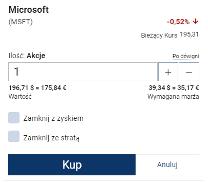 ekran zamówień Plus500 opinia