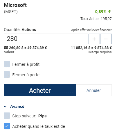 examen d'écran de commande de Plus500