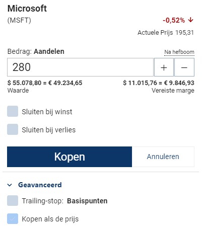 orderscherm webtrader