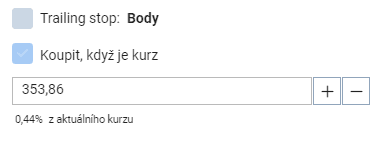 zadání příkazu pro akcie Plus500